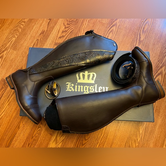 kingsley Shoes - Kingsley ladies 39 brown leather dress boots tooling